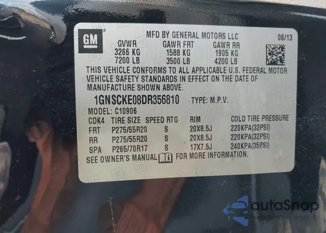 2013 Chevrolet Suburban 1500 Ltz z USA, uszkodzony, nr VIN 1GNSCKE08DR356810